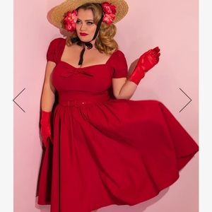 Micheline Pitt Vixen Swing Dress Size L Red NWT